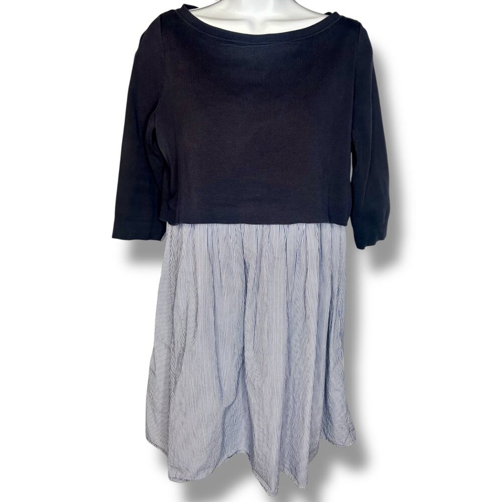 COS Boatneck Navy Striped Dress Mini preppy Nautical Half Sleeve